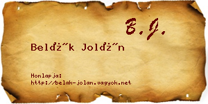Belák Jolán névjegykártya